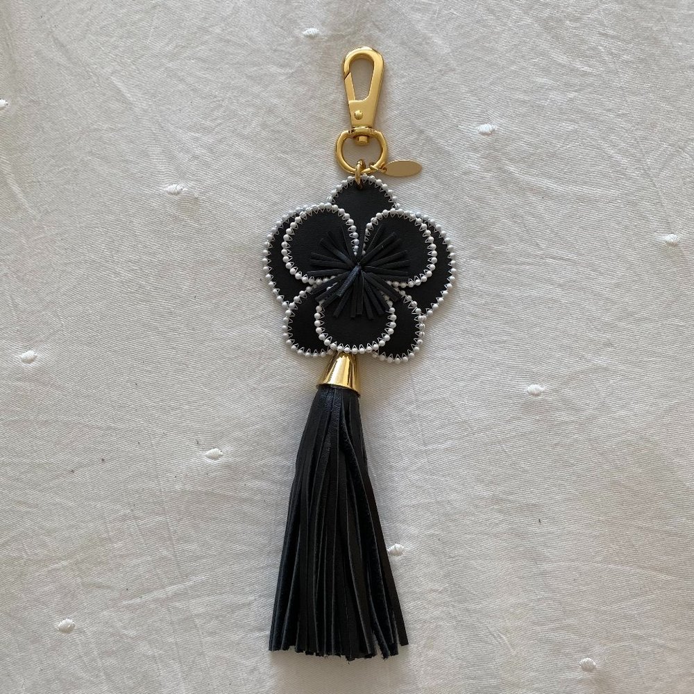 Anne Fontaine Leather and Pearl Bag Charm/Keychain